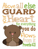 Woodland Christian Nursery Set of 4 Unframed Prints, Bear, Deer, Beaver, Groundhog with Bible Verses