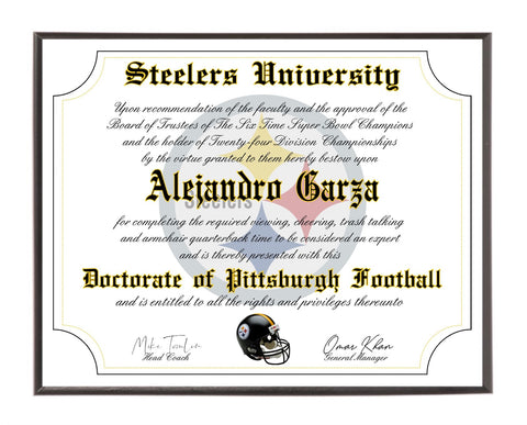Personalized Pittsburgh Steelers Diploma Wood Plaque for the Ultimate Football Fan