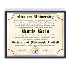 Pittsburgh Steelers Ultimate Football Fan Personalized Diploma 8.5" x 11" Parchment Paper