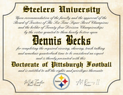 Pittsburgh Steelers Ultimate Football Fan Personalized Diploma - 8.5" x 11" Parchment Paper