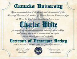 Vancouver Canucks Ultimate Hockey Fan Personalized Diploma on Parchment