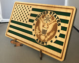 Small American Flag, US Army Military desk flag, Engraved Wood Painted Rustic Style Flag
