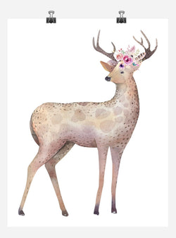 Boho Deer Tribal Watercolor Nursery Wall Art Print - Multiple Sizes