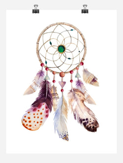 Boho Dreamcatcher Tribal Watercolor Nursery Wall Art Print - Multiple Sizes