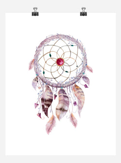 Boho Dreamcatcher Tribal Watercolor Nursery Wall Art Print - Multiple Sizes