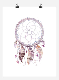 Boho Dreamcatcher Tribal Watercolor Nursery Wall Art Print - Multiple Sizes