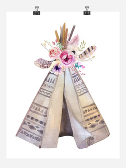 Boho Teepee Tribal Watercolor Nursery Wall Art Print - Multiple Sizes