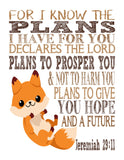 Woodland Fox Christian Bible Verses Quotes Nursery Kids Room Unframed Hanging Wall Art Set of 4 Prints Home Decor