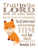 Woodland Fox Christian Bible Verses Quotes Nursery Kids Room Unframed Hanging Wall Art Set of 4 Prints Home Decor