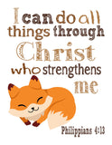 Woodland Fox Christian Bible Verses Quotes Nursery Kids Room Unframed Hanging Wall Art Set of 4 Prints Home Decor