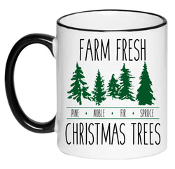 Farm Fresh Christmas Trees Black and White Holiday Coffee Mug