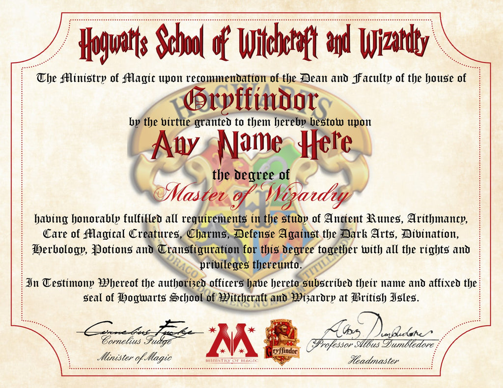 harry potter certificate template