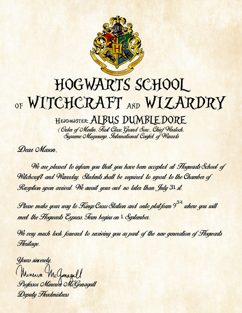 Hogwarts Letter Of Acceptance Template