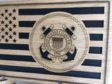 Small American Flag, US Coast Guard desk flag, Engraved Wood Painted Rustic Style Flag