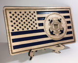 Small American Flag, US Coast Guard desk flag, Engraved Wood Painted Rustic Style Flag