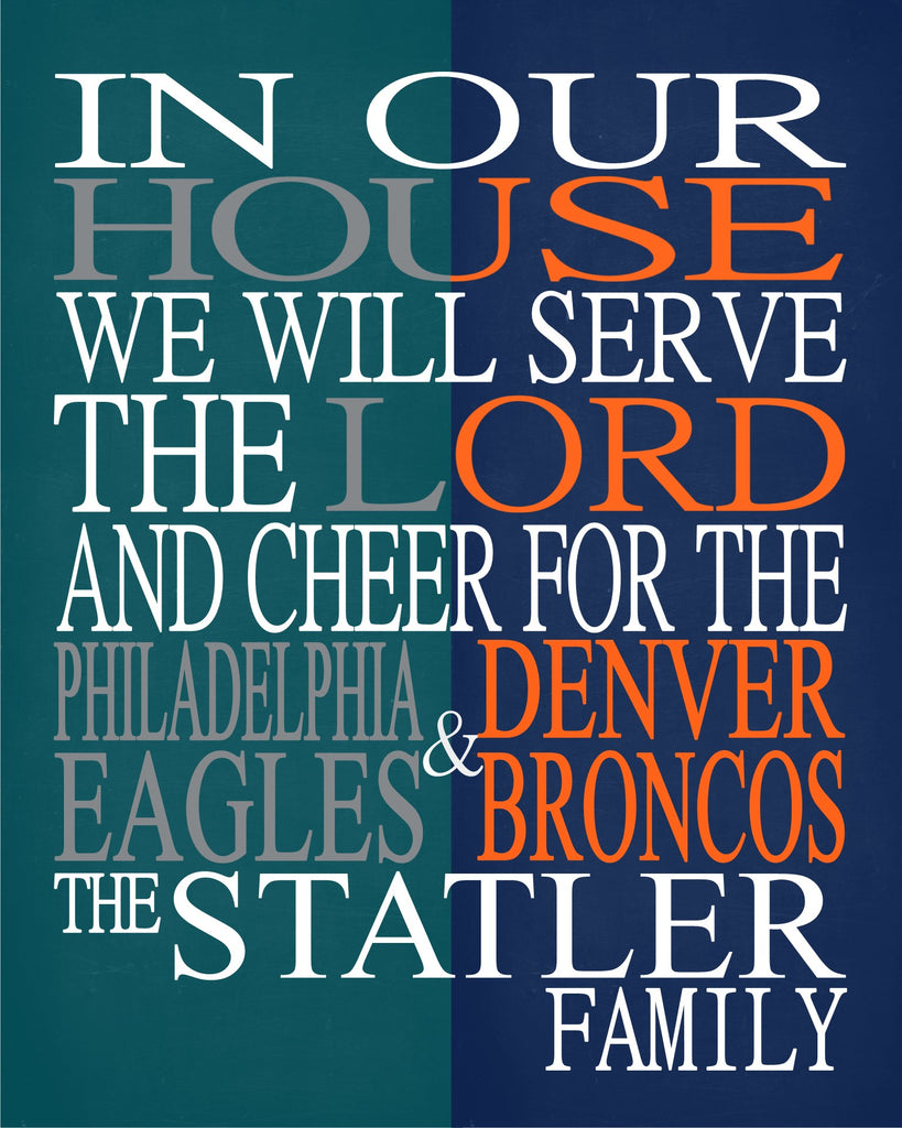 A House Divided Philadelphia Eagles Denver Broncos Personalized Family  Name Christian Print - Main Image