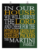 A House Divided - Pittsburgh Steelers & Green Bay Packers Personalized Family Name Christian Print