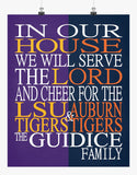 A House Divided - LSU Tigers and Auburn Tigers Personalized Family Name Christian Print