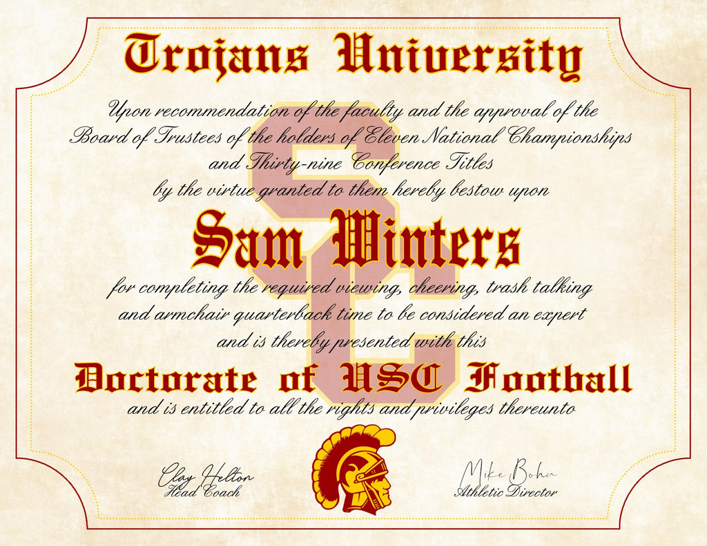 USC Trojans Ultimate Football Fan Personalized Diploma - 8.5" x 11" Pa ...