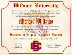 Bethune Cookman Wildcats Ultimate Football Fan Personalized 8.5" x 11" Diploma