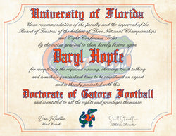 Florida Gators Ultimate Football Fan Personalized Diploma on 8.5" x 11" Parchment Paper