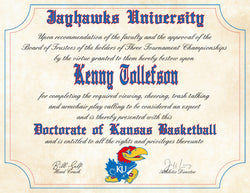 Kansas Jayhawks Ultimate Basketball Fan Personalized Diploma on 8.5" x 11" Parchment Paper