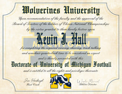 Michigan Wolverines Ultimate Football Fan Personalized Diploma - 8.5" x 11" Parchment Paper