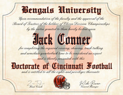 Cincinnati Bengals Ultimate Fan Personalized Diploma - Perfect Gift - 8.5" x 11" Parchment Paper