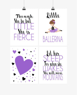 Ballerina Inspirational Nursery Decor Set of 4 Prints - Little But Fierce