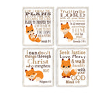 Woodland Fox Christian Bible Verses Quotes Nursery Kids Room Unframed Hanging Wall Art Set of 4 Prints Home Decor