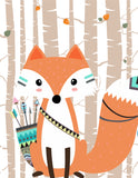 Tribal Boho Woodland Nursery with Birch Tree Background Set of 4 Prints