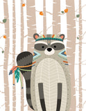 Tribal Boho Woodland Nursery with Birch Tree Background Set of 4 Prints