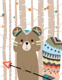 Tribal Boho Woodland Nursery with Birch Tree Background Set of 4 Prints