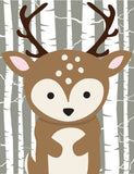 Woodland Animals with Birch Tree Background Nursery Art Set of 4 Prints - Bear, Squirrel, Deer and Fox