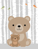 Woodland Animals and Babies Birch Tree Background Nursery Art Set of 4 Prints - Bear, Raccoon, Deer and Fox