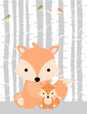 Woodland Animals and Babies Birch Tree Background Nursery Art Set of 4 Prints - Bear, Raccoon, Deer and Fox