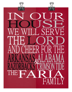 A House Divided - Arkansas Razorbacks and Alabama Crimson Tide Personalized Family Name Christian Print