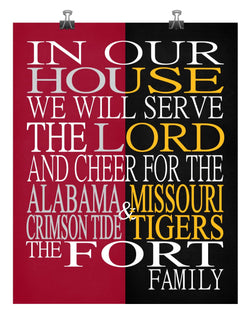 A House Divided - Alabama Crimson Tide and Missouri Tigers Personalized Family Name Christian Print