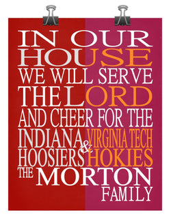 A House Divided - Indiana Hoosiers & Virginia Tech Hokies Personalized Family Name Christian Print