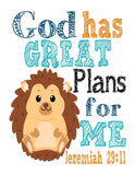 Woodland Christian Bible Verses Quotes Nursery Kids Room Unframed Hanging Wall Art Set of 4 Prints Home Decor - Deer, Bear, Fox and Hedgehog