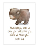 Watercolor Bear Woodland Animal Christian Nursery Unframed Print - I Will Carry You - Isaiah 46:4