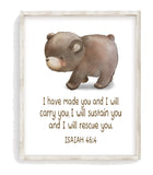 Watercolor Bear Woodland Animal Christian Nursery Unframed Print - I Will Carry You - Isaiah 46:4