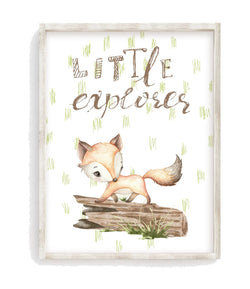 Little Explorer Watercolor Fox Woodland Animals Nursery Unframed Print Rustic Country Boho Baby Decor
