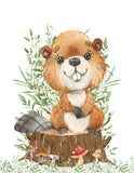 Watercolor Woodland Animals Nursery Set of 6 Unframed Prints Bear Raccoon Fox Beaver Rabbit and Deer with Greenery