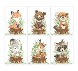 Watercolor Woodland Animals Nursery Set of 6 Unframed Prints Bear Raccoon Fox Beaver Rabbit and Deer with Greenery