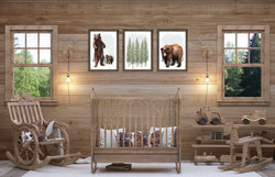 Bear Woodland Forest Trees Animal Watercolor Wilderness Outdoor Themed Nursery Decor Set of 3 Unframed Prints