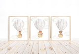 Woodland Animals Watercolor Hot Air Balloon Gender Neutral Nursery Set of 3 Unframed Prints Fox Deer Moose Bunny Mouse