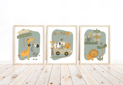 Safari Boho Animals Nursery Decor Set of 3 Unframed Prints Monkey, Zebra, Giraffe and Lion - Gender Neutral Jungle Baby