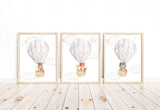 Woodland Animals Watercolor Hot Air Balloon Gender Neutral Nursery Set of 3 Unframed Prints Fox Bear Moose Bunny Mouse