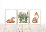 Baby Fox Woodland Forest Animals Wilderness Watercolor Nursery Decor Set of 3 Unframed Prints
